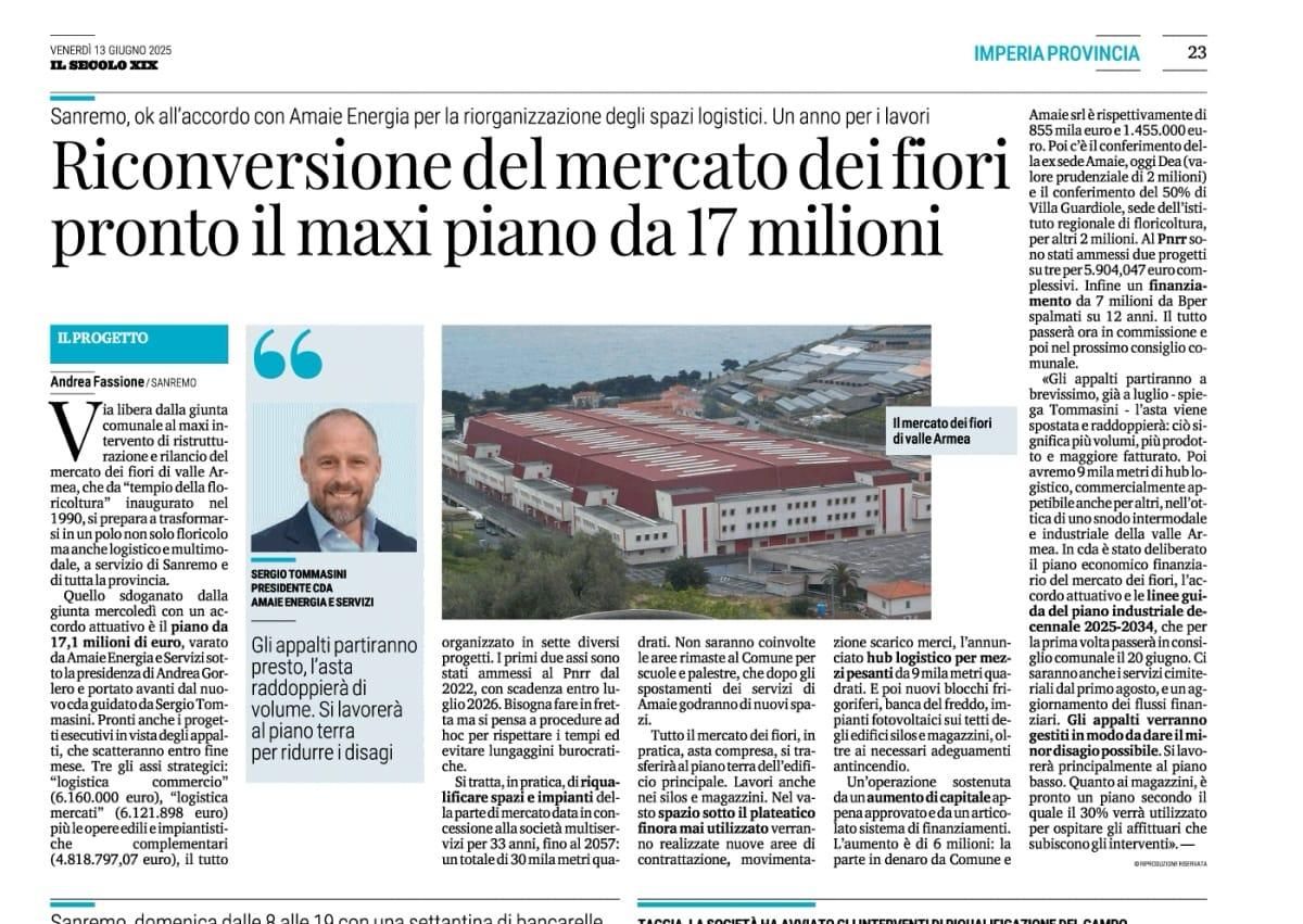 Riconversione del mercato dei fiori: pronto il maxi piano da 17 milioni